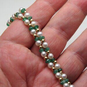 14k Gold Green Aventurine & Cultured pearl Necklace